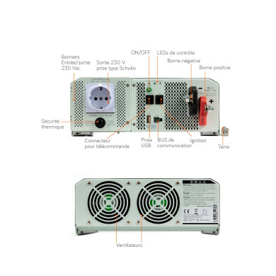 Combiné sinusoïdal DC/AC SWK: 12V-230V-2000 et 3000W