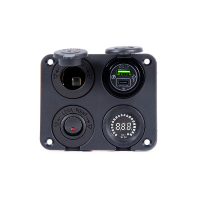 Supports DC : afficheur tension + on/off + USB + Allume-cigare