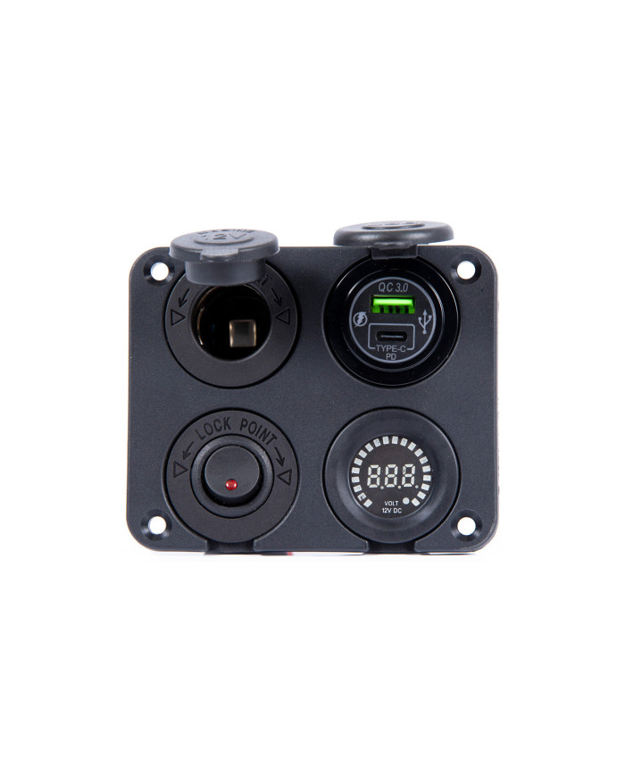 Supports DC : afficheur tension + on/off + USB + Allume-cigare