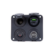 Supports DC : afficheur tension + on/off + USB + Allume-cigare