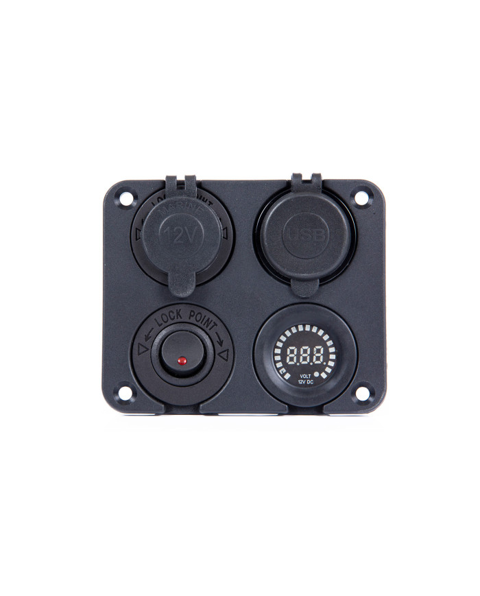 Supports DC : afficheur tension + on/off + USB + Allume-cigare