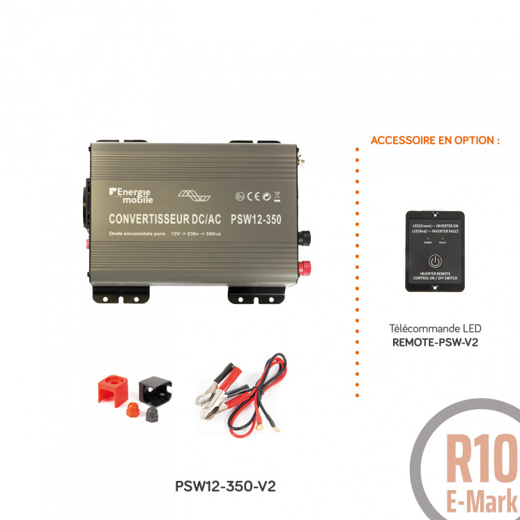 Convertisseurs sinusoïdaux DC/AC PSW-V2 : 12V / 230V - 350 à 1600 Va