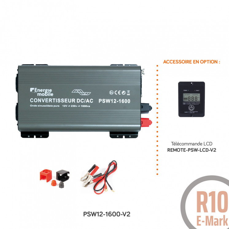 Convertisseurs sinusoïdaux DC/AC PSW-V2 : 12V / 230V - 350 à 1600 Va