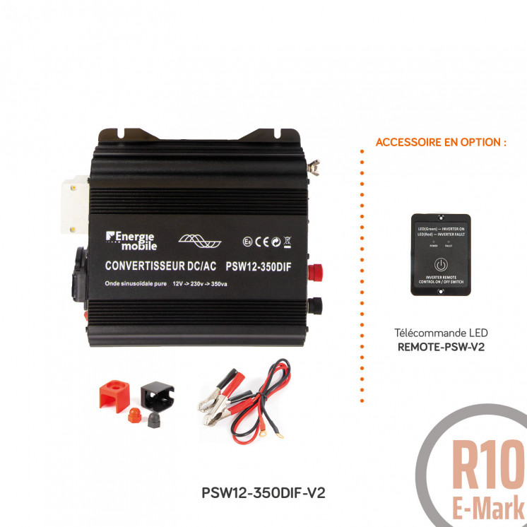 Convertisseur sinusoïdal DC/AC PSW DIF: 12 ou 24V-230V-350 à 1600Va