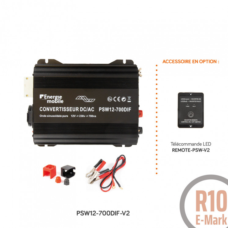 Convertisseur sinusoïdal DC/AC PSW DIF: 12 ou 24V-230V-350 à 1600Va