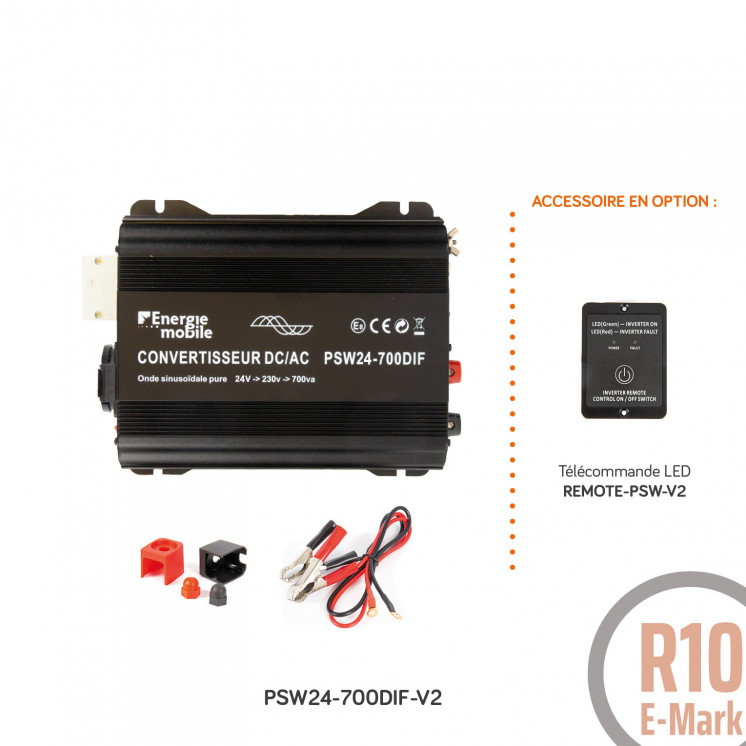 Convertisseur sinusoïdal DC/AC PSW DIF: 12 ou 24V-230V-350 à 1600Va