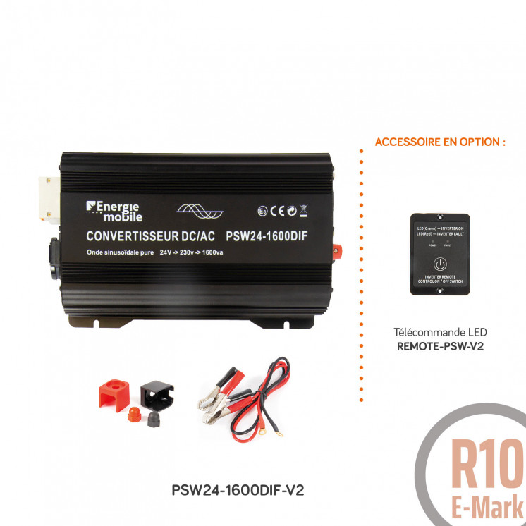 Convertisseur sinusoïdal DC/AC PSW DIF: 12 ou 24V-230V-350 à 1600Va