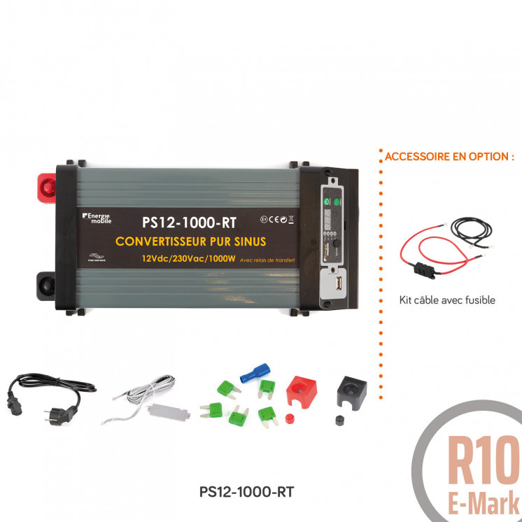 Convertisseur sinusoïdal DC/AC PS RT: 12 ou 24V-230V-1000 à 4000W