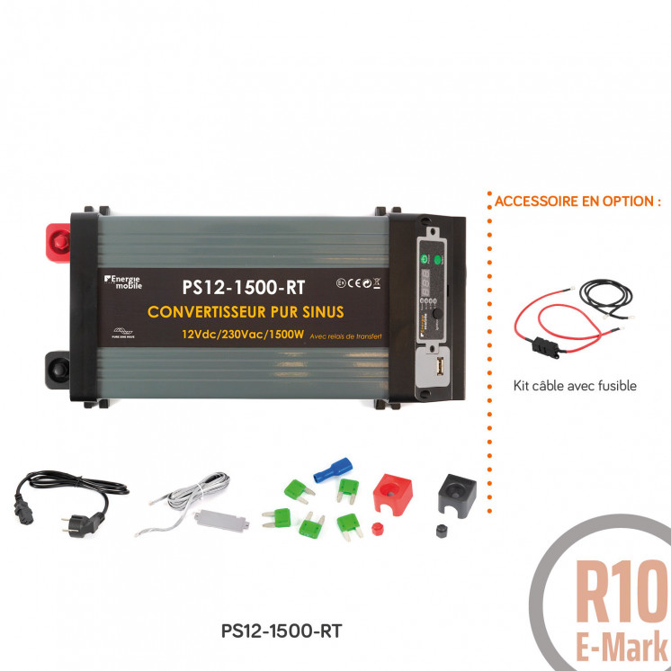 Convertisseur sinusoïdal DC/AC PS RT: 12 ou 24V-230V-1000 à 4000W