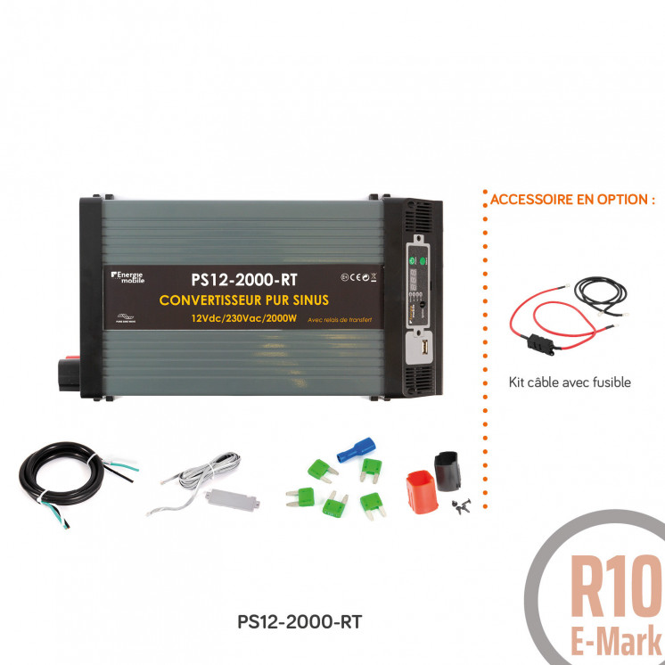 Convertisseur sinusoïdal DC/AC PS RT: 12 ou 24V-230V-1000 à 4000W