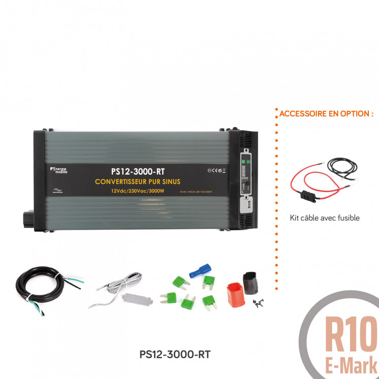 Convertisseur sinusoïdal DC/AC PS RT: 12 ou 24V-230V-1000 à 4000W