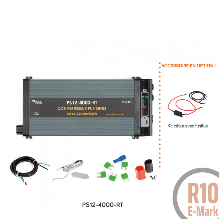 Convertisseur sinusoïdal DC/AC PS RT: 12 ou 24V-230V-1000 à 4000W