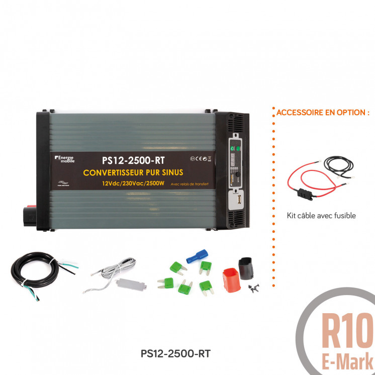 Convertisseur sinusoïdal DC/AC PS RT: 12 ou 24V-230V-1000 à 4000W