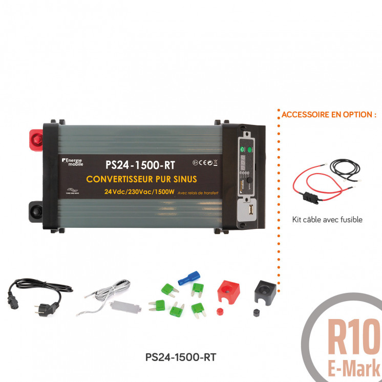 Convertisseur sinusoïdal DC/AC PS RT: 12 ou 24V-230V-1000 à 4000W