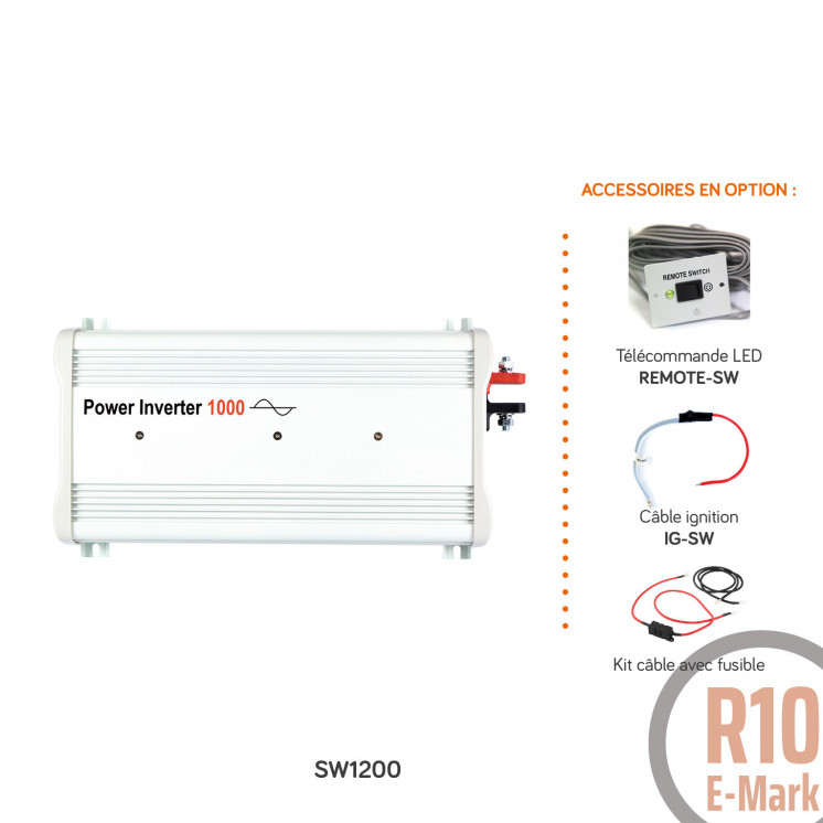 Convertisseur sinusoïdal DC/AC SW: 12 ou 24V-230V-600 à 3000W