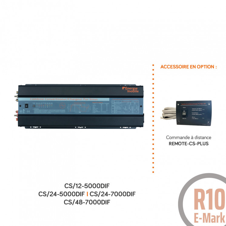 Combiné sinusoïdal DC/AC CS DIF: 12, 24, 48V-230V-2500 à 7000Va