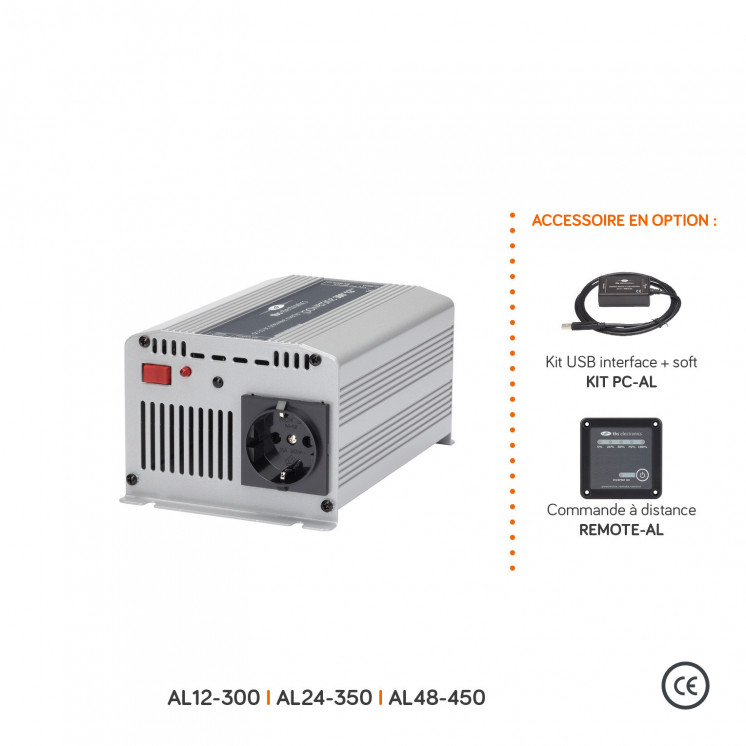 Convertisseur sinusoïdal DC/AC AL: 12, 24 ou 24V-230V-300 à 3500W