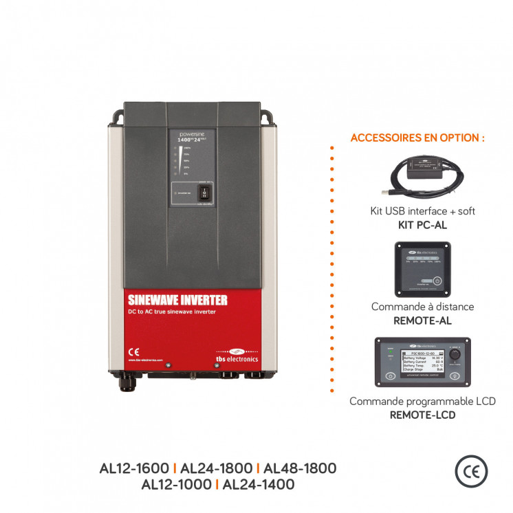 Convertisseur sinusoïdal DC/AC AL: 12, 24 ou 24V-230V-300 à 3500W