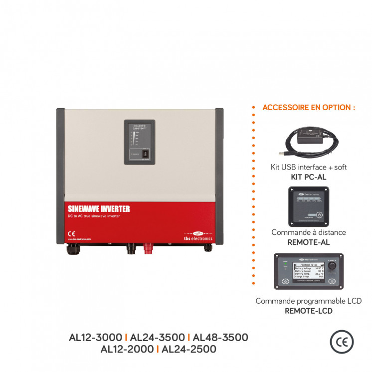 Convertisseur sinusoïdal DC/AC AL: 12, 24 ou 24V-230V-300 à 3500W