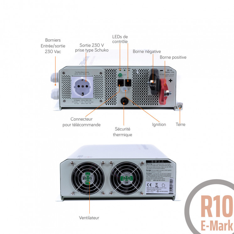 Combiné sinusoïdal DC/AC SWK: 12V-230V-2000 et 3000W