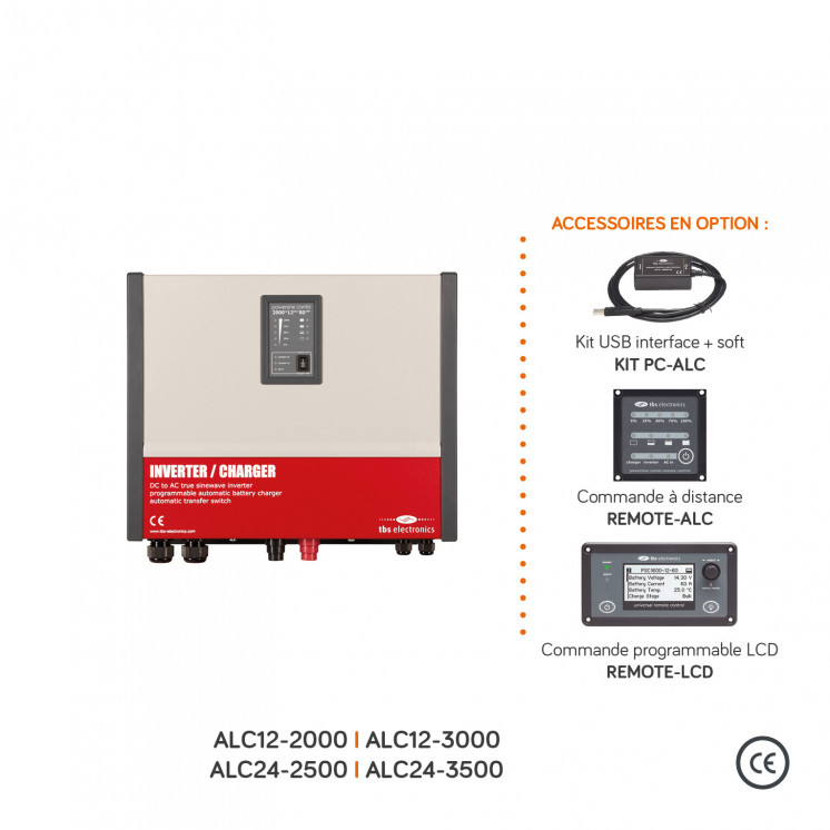 Combine sinusoïdal DC/AC ALC : 12 ou 24Vdc-230V-1600 à 3500W