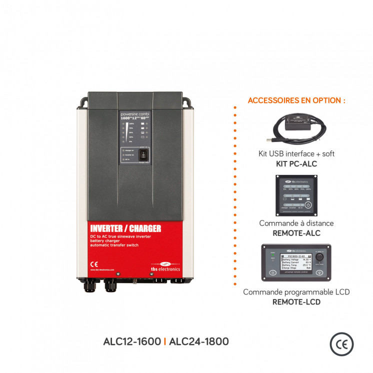 Combine sinusoïdal DC/AC ALC : 12 ou 24Vdc-230V-1600 à 3500W